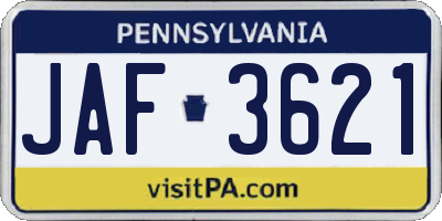 PA license plate JAF3621