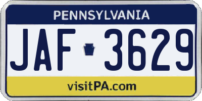 PA license plate JAF3629