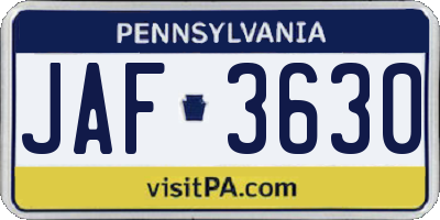 PA license plate JAF3630