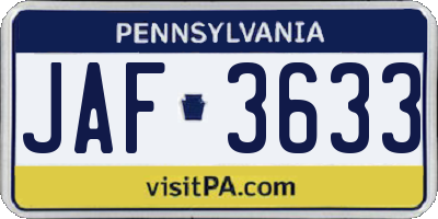 PA license plate JAF3633