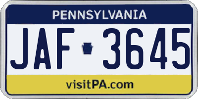 PA license plate JAF3645