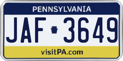 PA license plate JAF3649