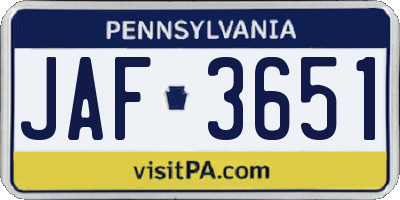 PA license plate JAF3651