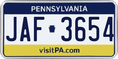 PA license plate JAF3654