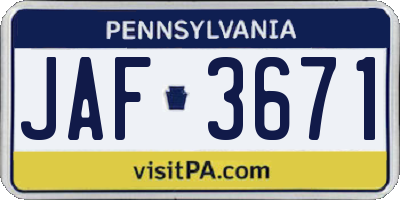 PA license plate JAF3671