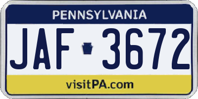 PA license plate JAF3672