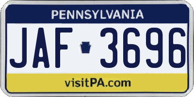 PA license plate JAF3696