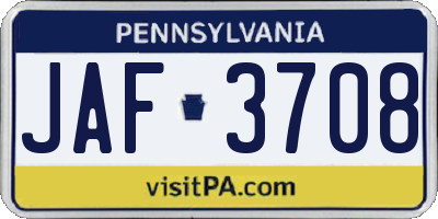 PA license plate JAF3708