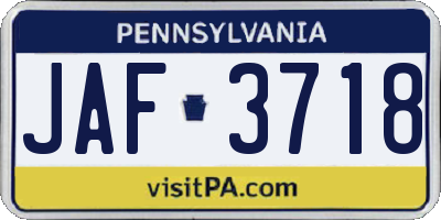PA license plate JAF3718