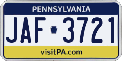PA license plate JAF3721