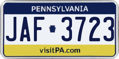PA license plate JAF3723