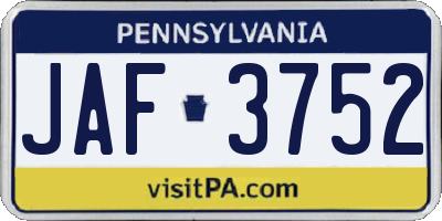 PA license plate JAF3752