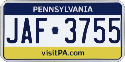 PA license plate JAF3755
