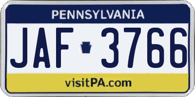 PA license plate JAF3766