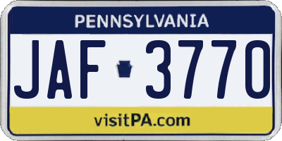 PA license plate JAF3770