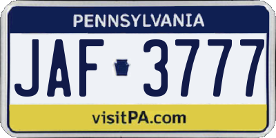 PA license plate JAF3777