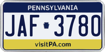 PA license plate JAF3780