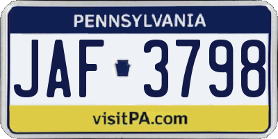 PA license plate JAF3798