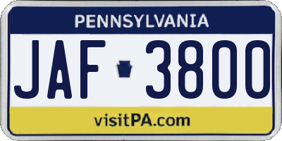 PA license plate JAF3800