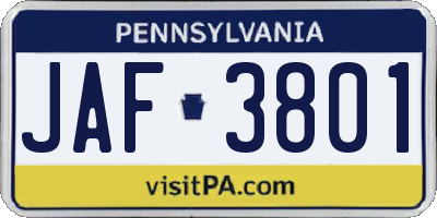 PA license plate JAF3801