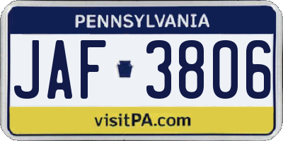 PA license plate JAF3806