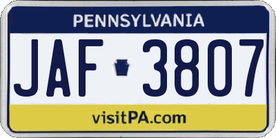 PA license plate JAF3807