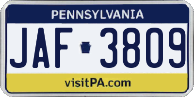PA license plate JAF3809