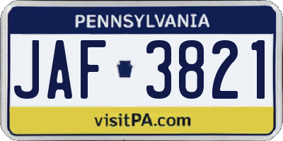 PA license plate JAF3821