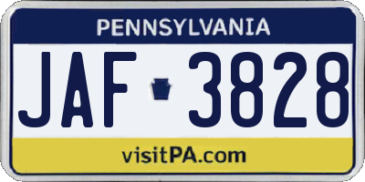 PA license plate JAF3828