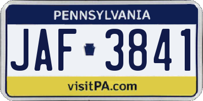 PA license plate JAF3841