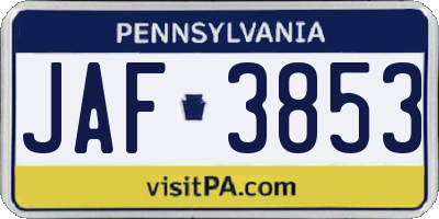PA license plate JAF3853