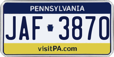 PA license plate JAF3870