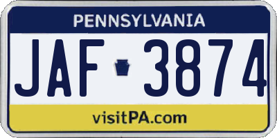 PA license plate JAF3874