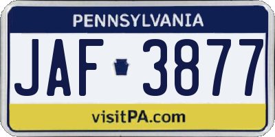 PA license plate JAF3877