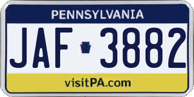 PA license plate JAF3882