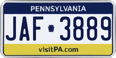 PA license plate JAF3889