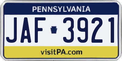 PA license plate JAF3921