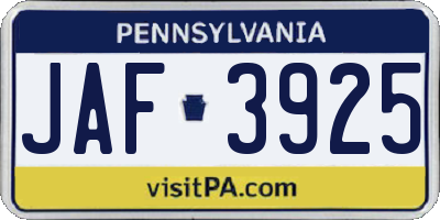 PA license plate JAF3925