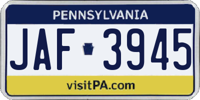PA license plate JAF3945