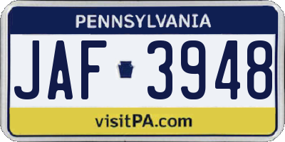 PA license plate JAF3948