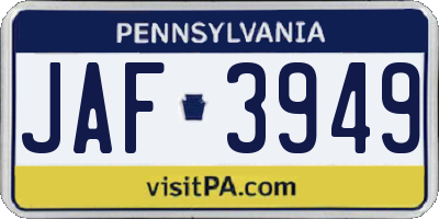 PA license plate JAF3949