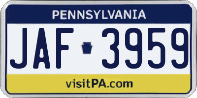 PA license plate JAF3959