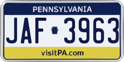 PA license plate JAF3963