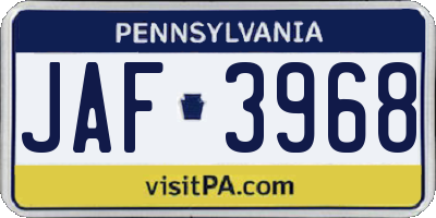 PA license plate JAF3968