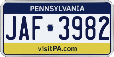 PA license plate JAF3982