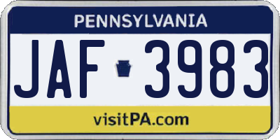 PA license plate JAF3983