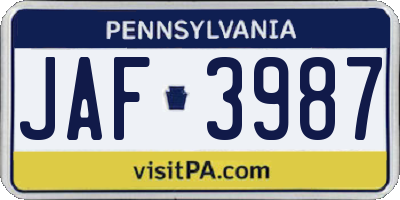 PA license plate JAF3987