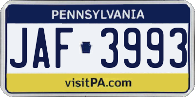 PA license plate JAF3993