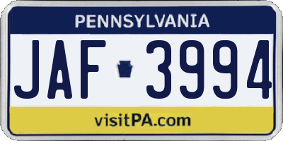 PA license plate JAF3994