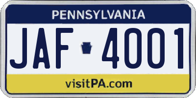PA license plate JAF4001